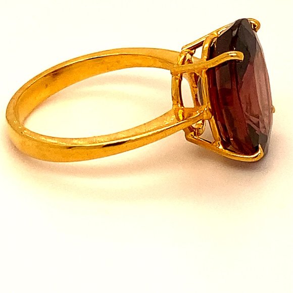 Red Zircon 10.35ct Solid 22K Yellow Gold Ring - Picture 4 of 7